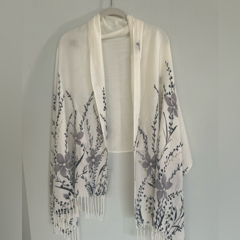 Floral Print Off White Shawl